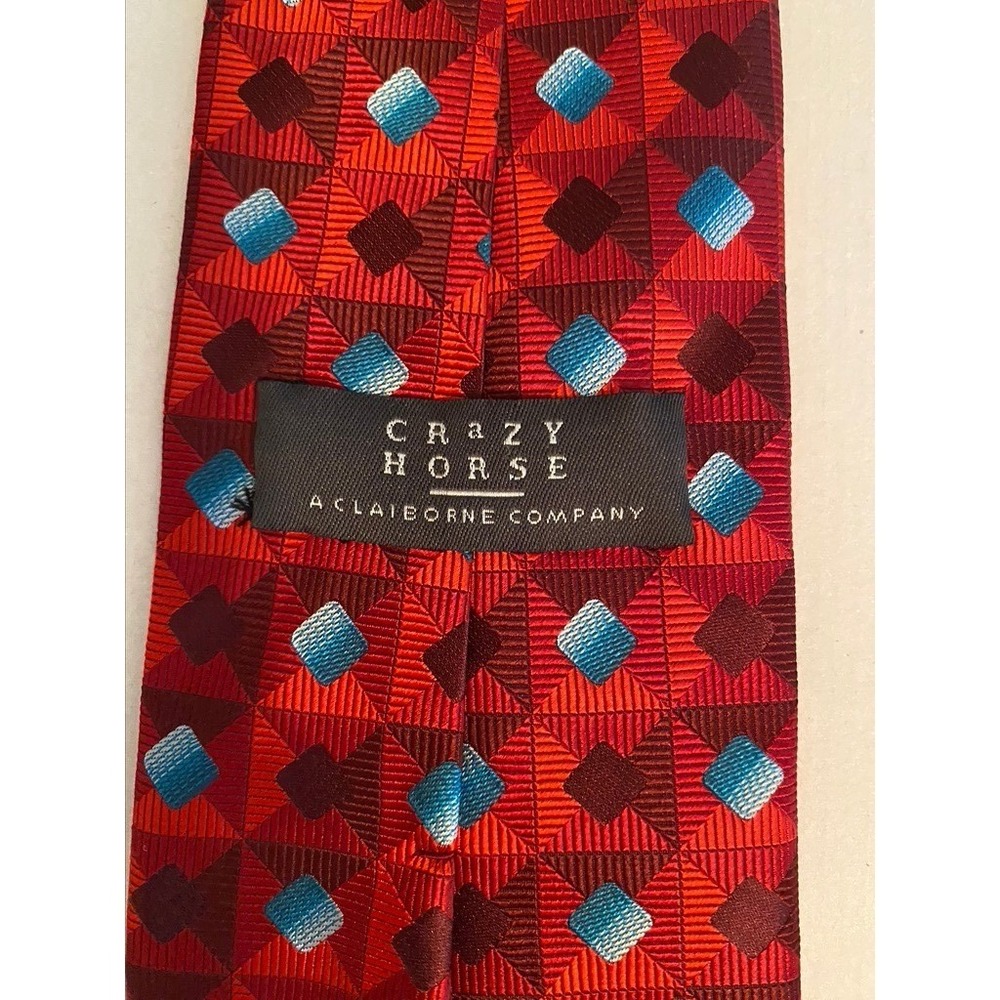 Crazy Horse Red Geometric Diamond Silk Tie A Claiborne Company Mens Necktie